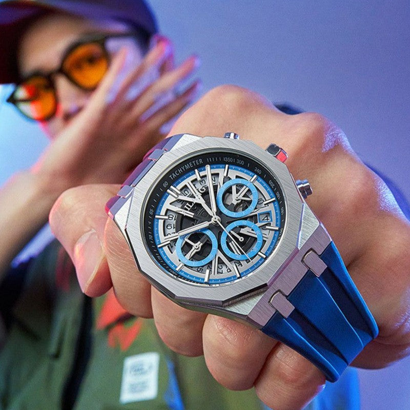 AILANG 8087 SKELETON CHRONOGRAPH QUARTZ BLUE STRAP(BLUE DIAL)