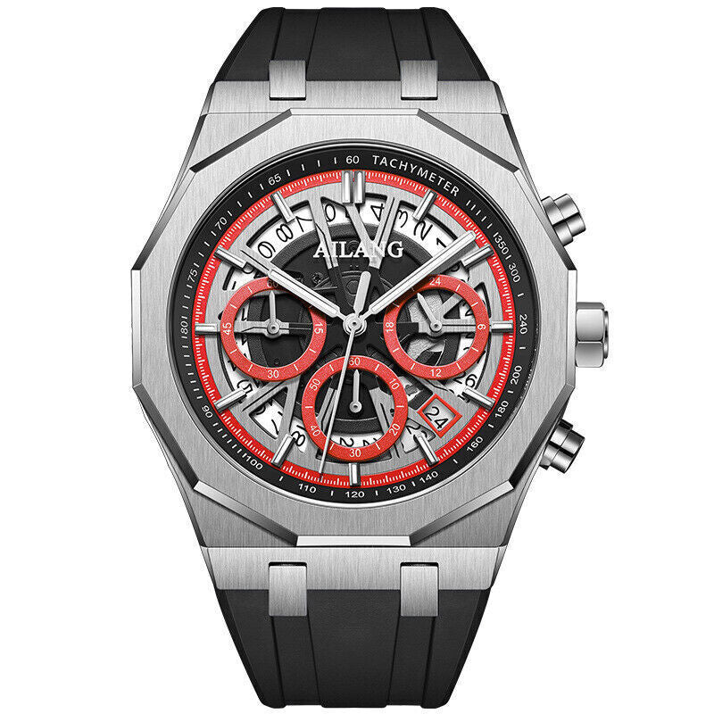 AILANG 8087 SKELETON CHRONOGRAPH QUARTZ BRACELET NOIR (CADRAN ROUGE)