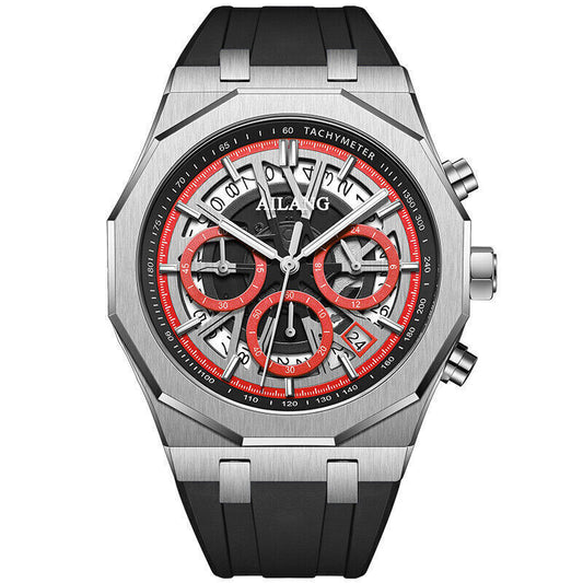 AILANG 8087 SKELETON CHRONOGRAPH QUARTZ BRACELET NOIR (CADRAN ROUGE)